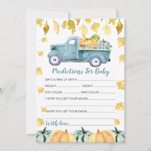 Pumpkin Truck Predictions For Baby Shower Game Invitation