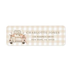 Pumpkin Truck Rustic Gingham Baby Shower Address Label