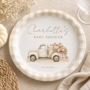 Pumpkin Truck Rustic Gingham Fall Baby Shower Paper Plates