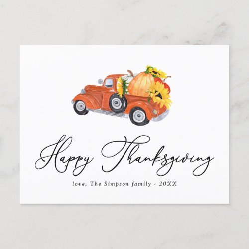 pumpkin truck script happy thanksgiving holiday postcard