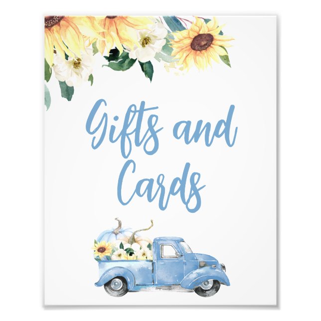 Pumpkin Truck Sunflowers Baby Shower Party Sign (Front)