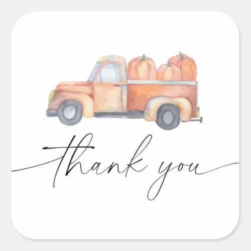 Pumpkin truck thank you card square sticker