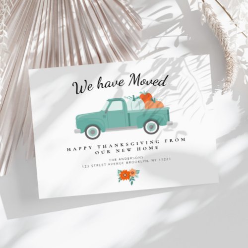 pumpkin truck thanksgiving moving announcement postcard