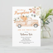 Pumpkin Truck Twins Floral Baby Shower Invitation (Standing Front)