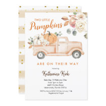 Pumpkin Truck Twins Floral Baby Shower Invitation