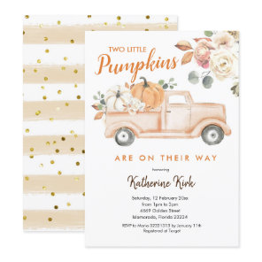 Pumpkin Truck Twins Floral Baby Shower Invitation