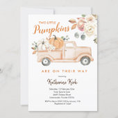 Pumpkin Truck Twins Floral Baby Shower Invitation (Front)
