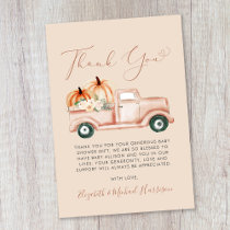 Pumpkin Truck Watercolor Baby Shower Thank You Card