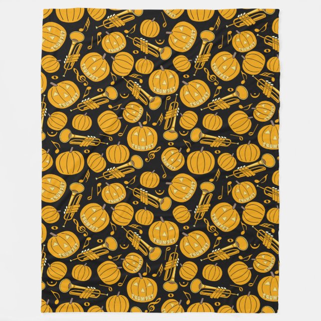 Pumpkin Trumpet Music Notes Fleece Blanket (Front)
