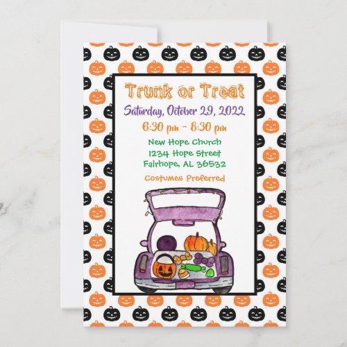 Pumpkin Trunk or Treat Halloween Invitation