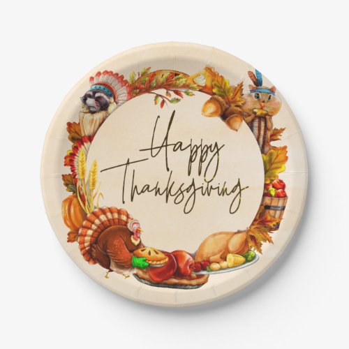 Pumpkin Turkey Happy Thanksgiving Frame Paper Plates