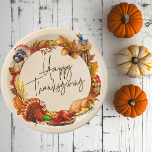Pumpkin Turkey Happy Thanksgiving Frame Paper Plates
