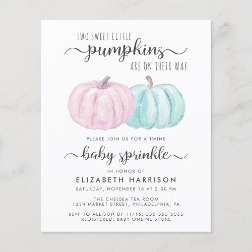 Pumpkin Twin Boy Girl Baby Sprinkle Invitation