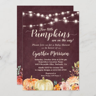 Pumpkin Twins Baby Shower String Lights Floral Invitation