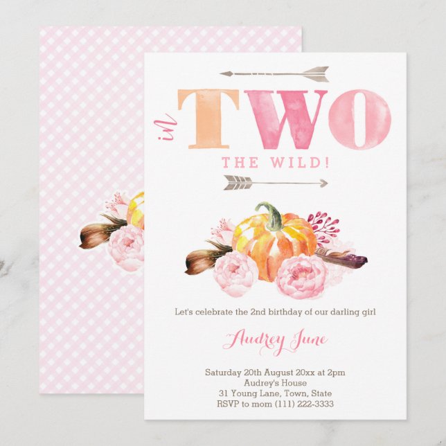 pumpkin two wild invitation, bohemian 2nd birthday invitation (Front/Back)