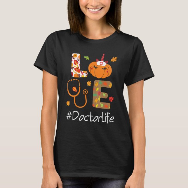 Pumpkin Unicorn Face Happy Thanksgiving Day LOVE D T-Shirt (Front)