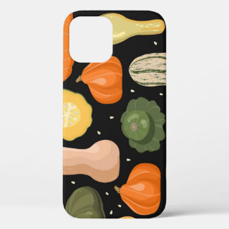 Pumpkin varieties, autumn seamless illustration. iPhone 12 case