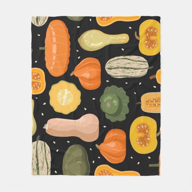 Pumpkin varieties, autumn seamless illustration. fleece blanket (Front)