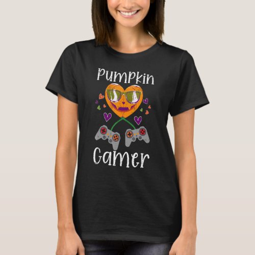 Pumpkin Video Game Controller Gamer Halloween Boys T_Shirt