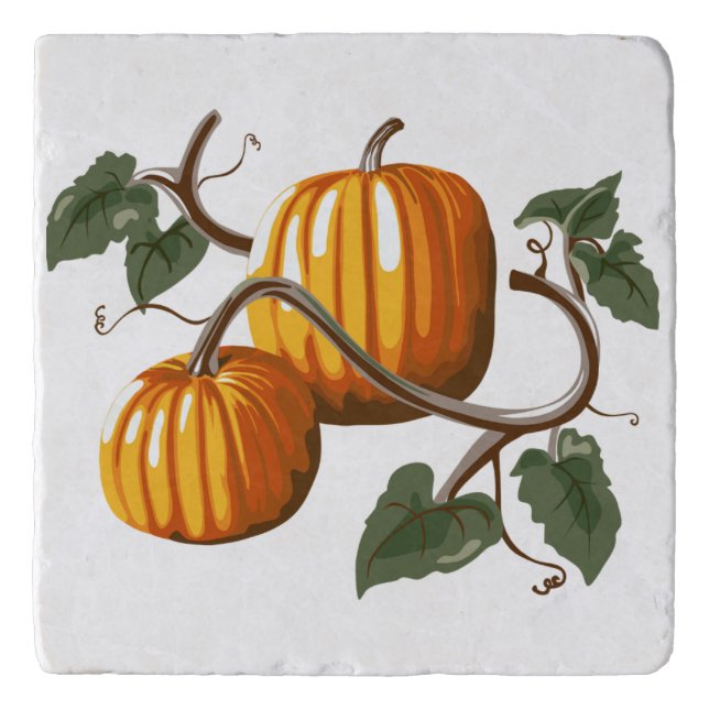 Pumpkin Vine Pumpkins Marble Stone Trivet (Front)
