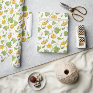 pumpkin vine watercolor wrapping paper