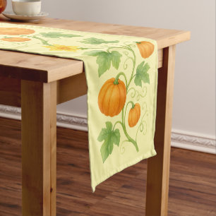 Pumpkin Vine With Flowers Frieze Short Table Runner