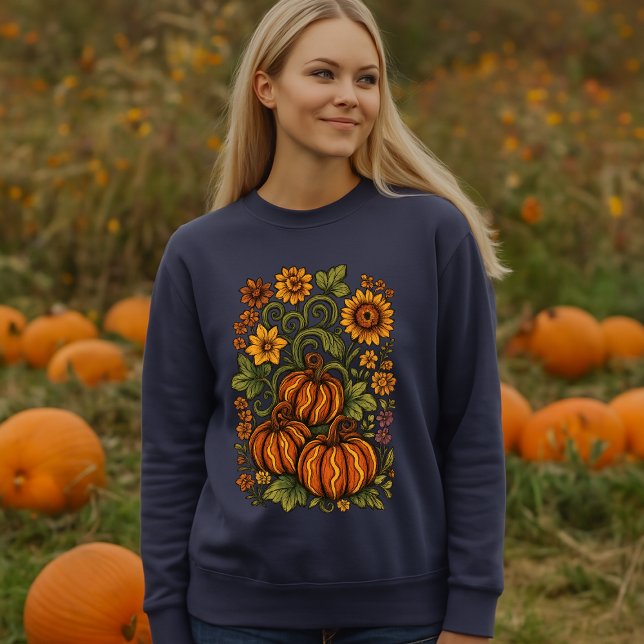 Pumpkin Vines & Fall Flowers Halloween Sweatshirt (Creator Uploaded)