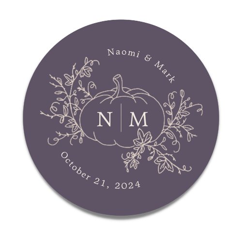 Pumpkin Vines Monogram Wedding Classic Round Sticker