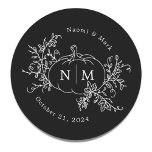 Pumpkin Vines Monogram Wedding Classic Round Sticker<br><div class="desc">Elegant pumpkin line drawing featuring vines,  botanicals and a wedding monogram.</div>