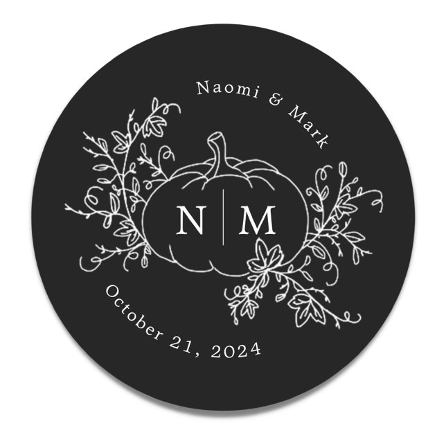 Pumpkin Vines Monogram Wedding Classic Round Sticker (Creator Uploaded)
