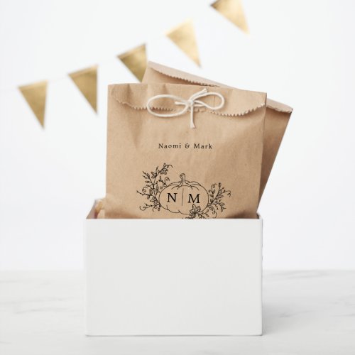 Pumpkin Vines Monogram Wedding Favor Bag