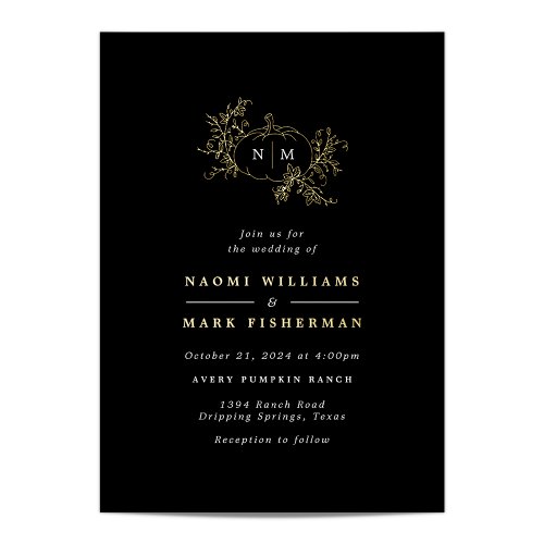 Pumpkin Vines Monogram Wedding Foil Invitation