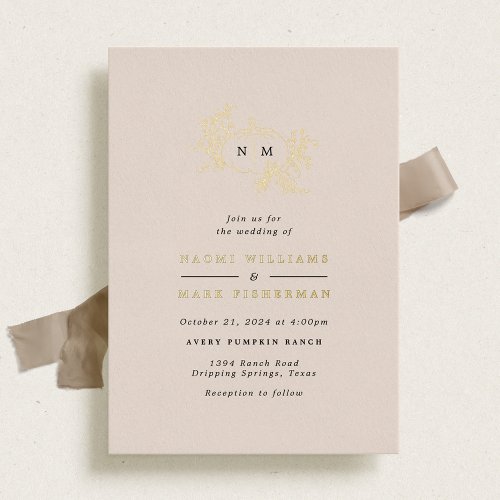 Pumpkin Vines Monogram Wedding Foil Invitation