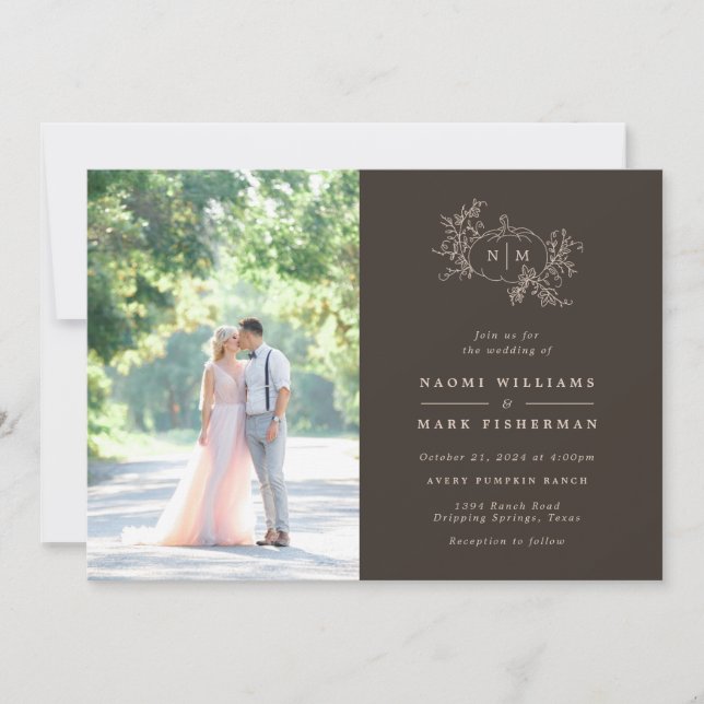 Pumpkin Vines Monogram Wedding Invitation (Front)
