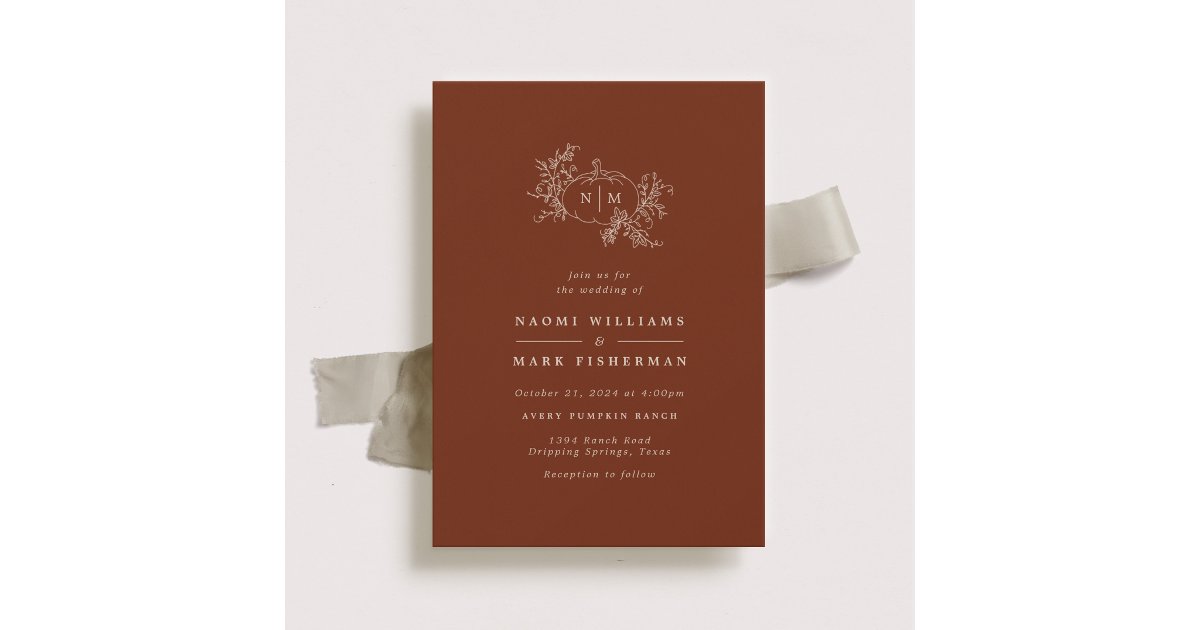 Pumpkin Vines Monogram Wedding Invitation | Zazzle