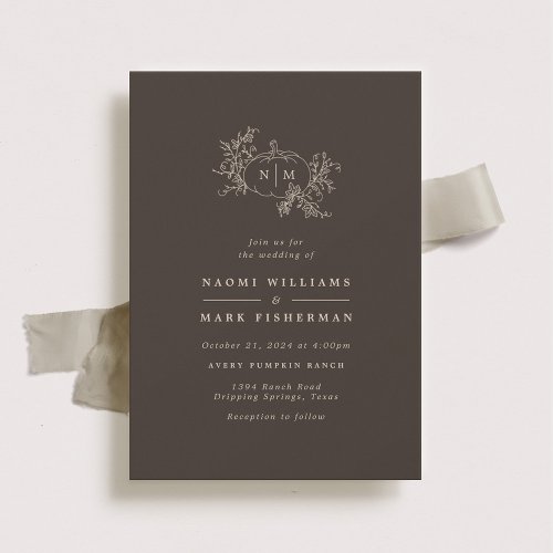 Pumpkin Vines Monogram Wedding Invitation