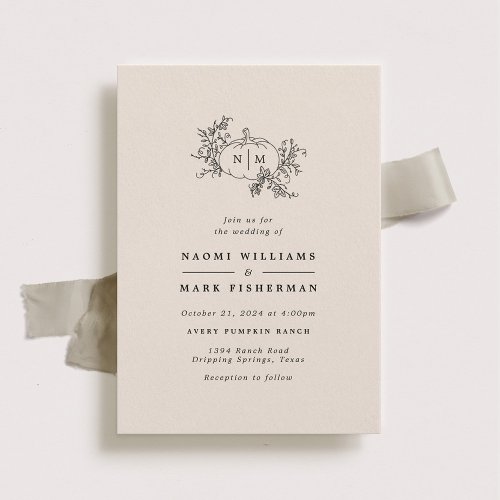 Pumpkin Vines Monogram Wedding Invitation