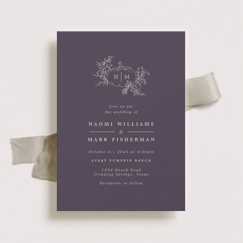 Pumpkin Vines Monogram Wedding Invitation