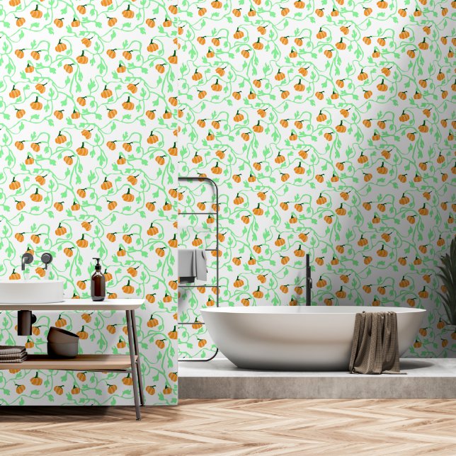 Pumpkin Vines Pattern Wallpaper (Bathroom)