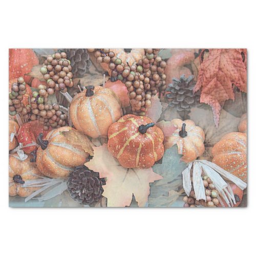 Pumpkin Vintage Antique Orange Gray Fall Art Tissue Paper