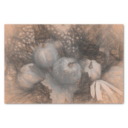 Pumpkin Vintage Antique Sepia Gray Fall Sketch Art Tissue Paper