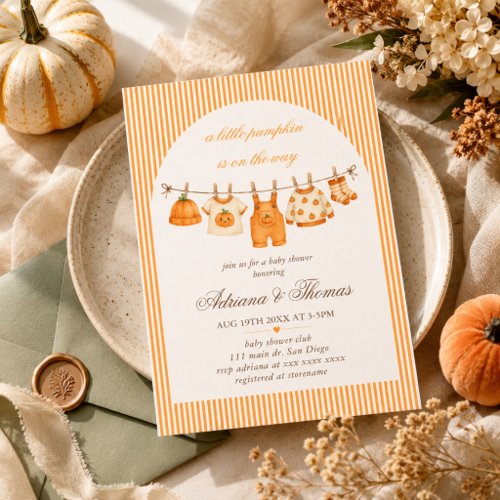 Pumpkin Vintage Clothes Baby Shower Invitation