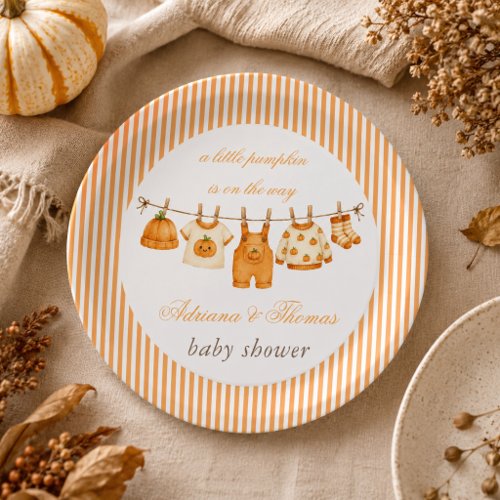 Pumpkin Vintage Clothes Baby Shower Paper Plates