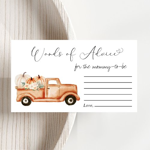 Pumpkin Vintage Truck Baby Shower Words Of Advice Enclosure Card