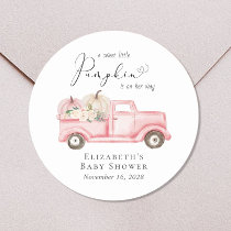 Pumpkin Vintage Truck Floral Baby Girl Shower Classic Round Sticker