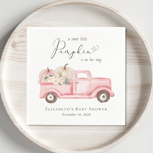 Pumpkin Vintage Truck Floral Baby Girl Shower Napkins