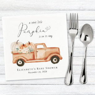 Pumpkin Vintage Truck Watercolor Baby Shower Napkins