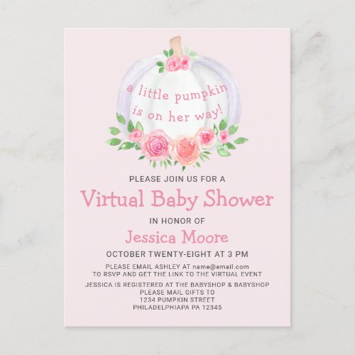 Pumpkin Virtual Baby Shower Invitation Postcard