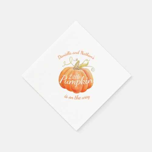 Pumpkin watercolor art baby shower napkins
