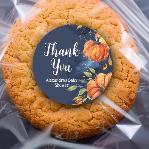 Pumpkin Watercolor Autumn Baby Shower Thank You Classic Round Sticker